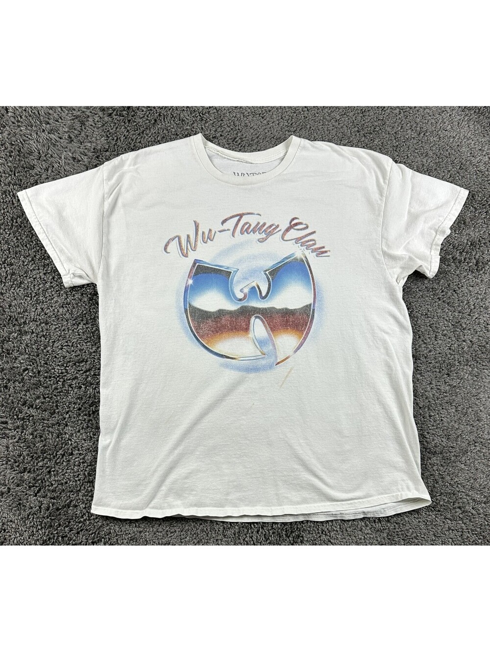 Wu Tang Clan T Shirt Mens Large White Graphic Rap Tee Airbrush Chrome Logo LG